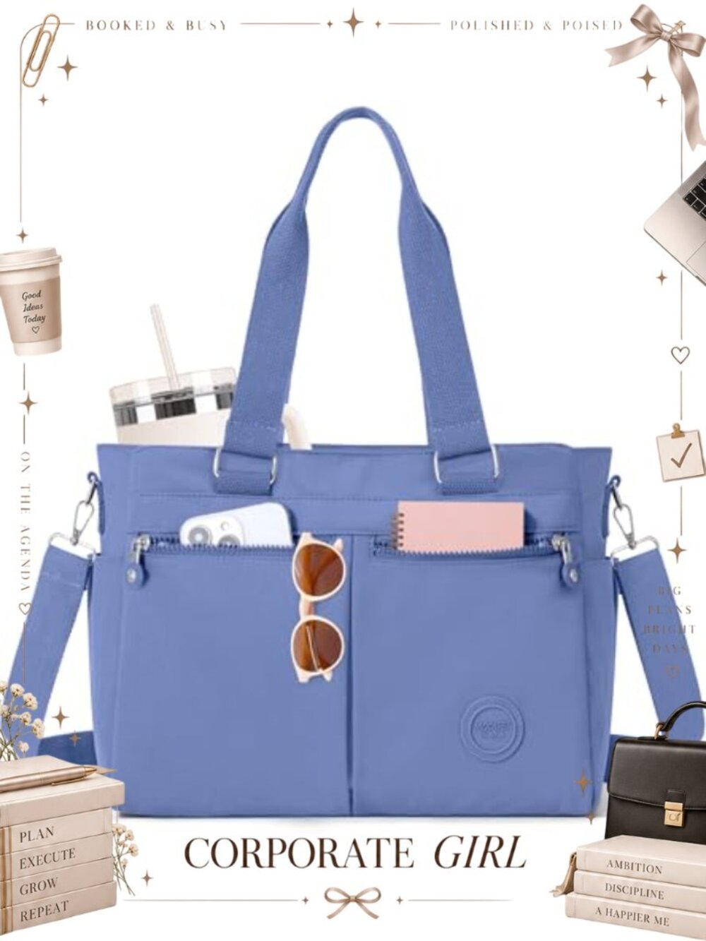 Waterproof Nylon Tote Bag Lightweight Crossbody Shoulder Bag Multi Pocket